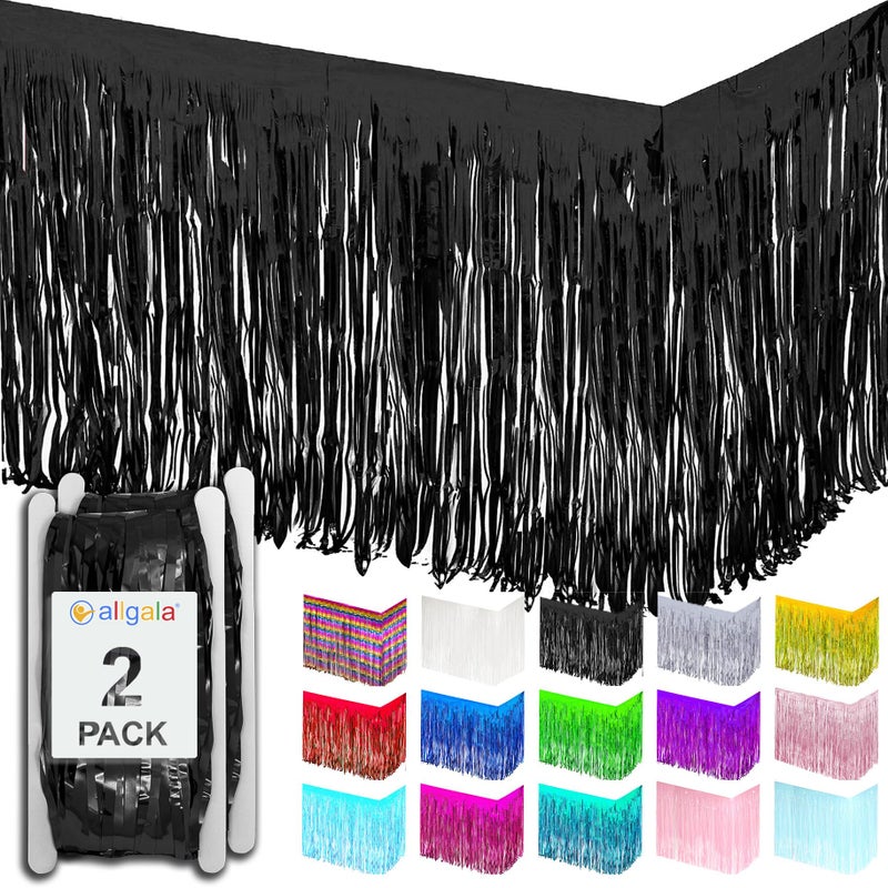 allgala Black Tinsel Table Skirt 2-Pack 29x108 Inch Metallic Foil Fringe Table Skirts for Party Event, Parade Float, Party Decoraton - Image 1